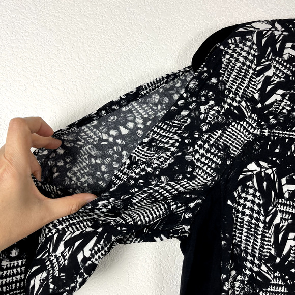 Yigal Azrouel Cold Shoulder Silk Top Womens 6 Black Blouse Printed Long Sleeve - Picture 5 of 13